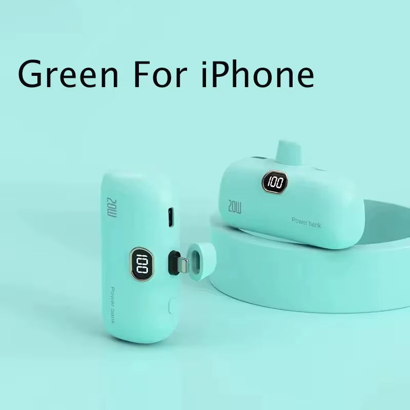 Mini Power Bank 30000Mah Built Cable Portable Mobile Charger Fast Charging External Battery Capsule Powerbank for Type-C Iphone