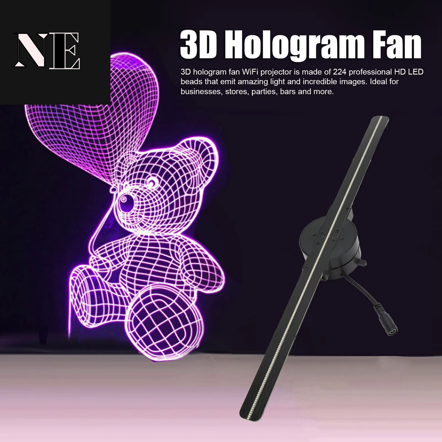 3D Hologram Fan 16.5In 2000X224 Wifi 3D Projector with 224 LED Light Beads for Business Store Advertising