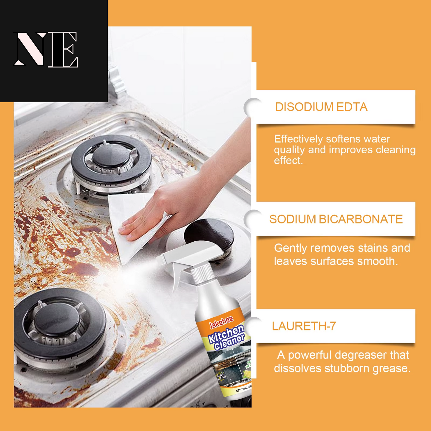 Kitchen Degreaser Spray 1 Set - Heavy Duty Oil Stain Remover for Range Hood, Stove & Cookware, Foam Cleaner for Grease & Grime