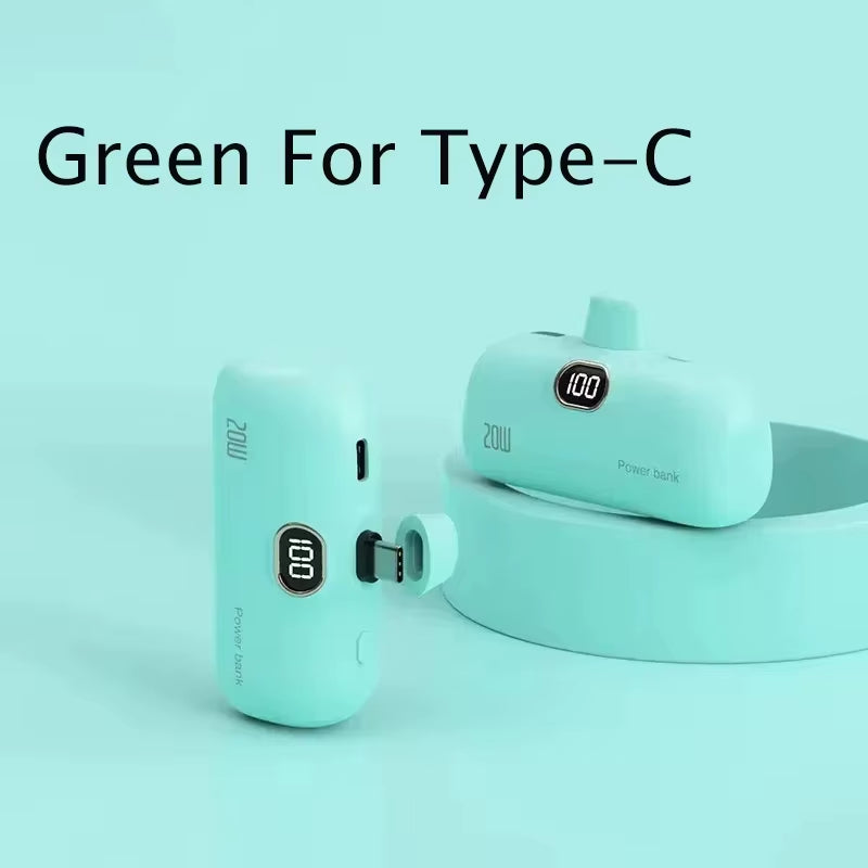 Mini Power Bank 30000Mah Built Cable Portable Mobile Charger Fast Charging External Battery Capsule Powerbank for Type-C Iphone