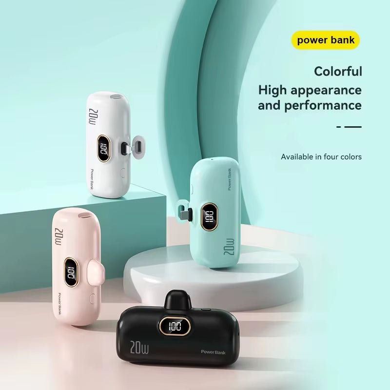 Mini Power Bank 30000Mah Built Cable Portable Mobile Charger Fast Charging External Battery Capsule Powerbank for Type-C Iphone