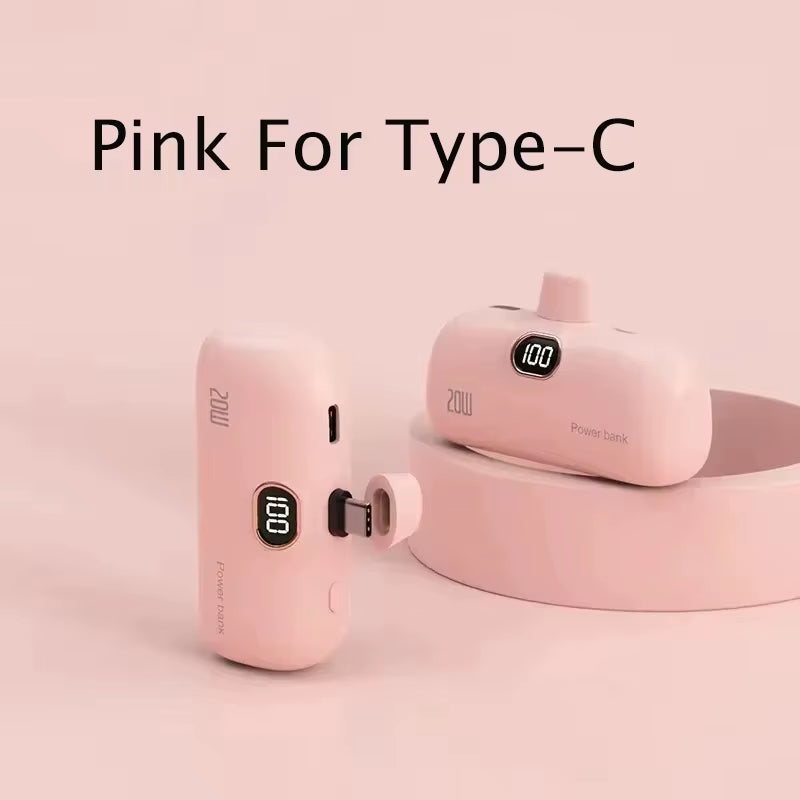 Mini Power Bank 30000Mah Built Cable Portable Mobile Charger Fast Charging External Battery Capsule Powerbank for Type-C Iphone