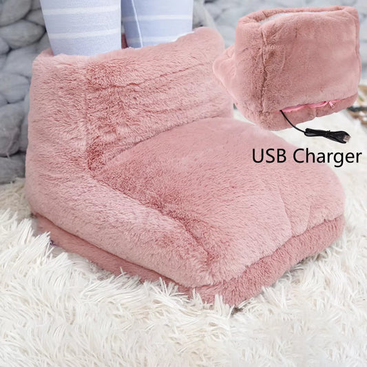 Electric Foot Warmer Double Feet Slippers USB Charging Foot Warm Pads Detachable Foot Stove Soft Plush for Home Bedroom Sleeping