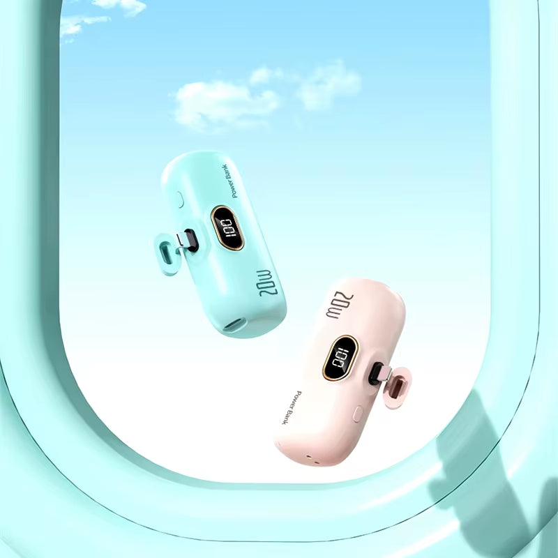 Mini Power Bank 30000Mah Built Cable Portable Mobile Charger Fast Charging External Battery Capsule Powerbank for Type-C Iphone