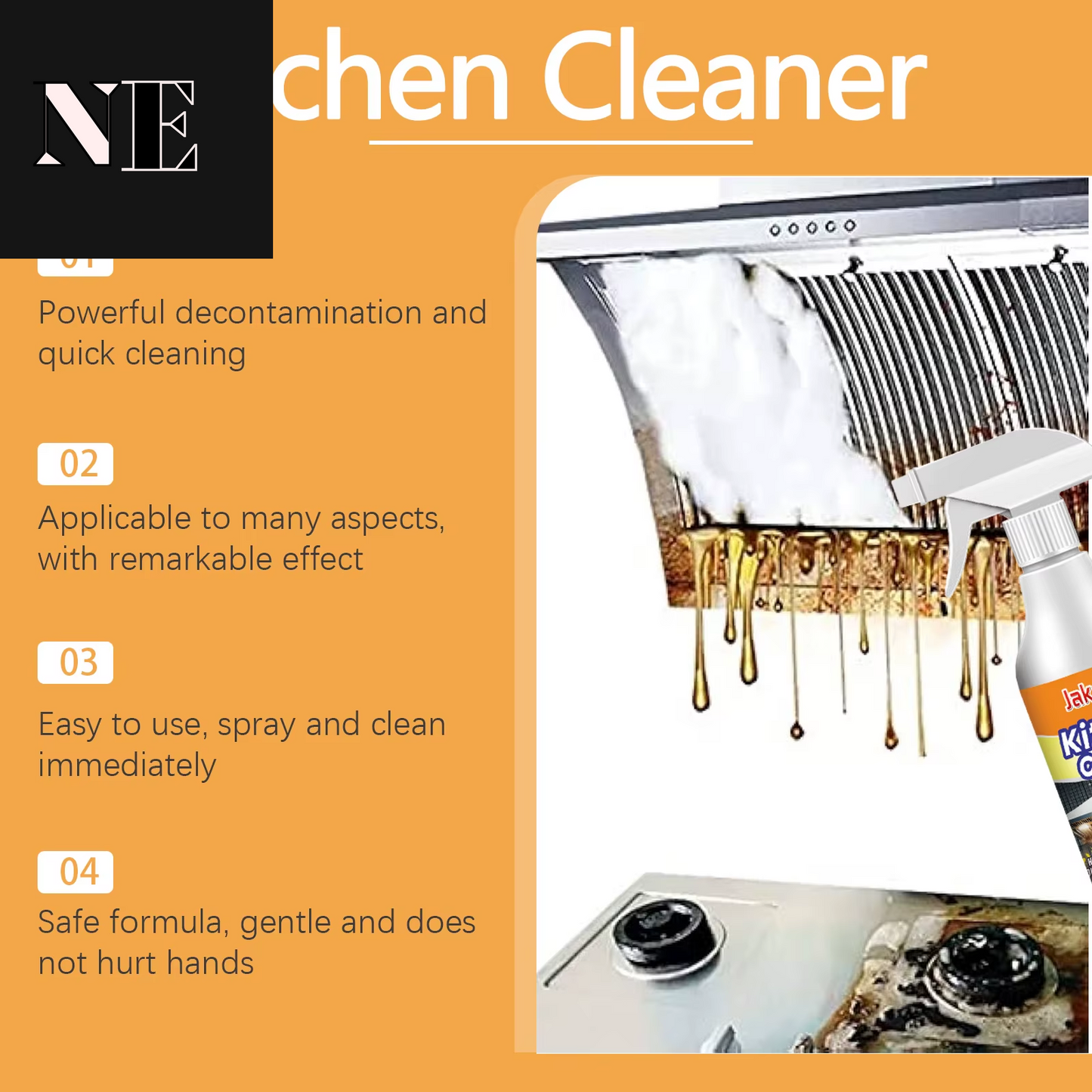 Kitchen Degreaser Spray 1 Set - Heavy Duty Oil Stain Remover for Range Hood, Stove & Cookware, Foam Cleaner for Grease & Grime